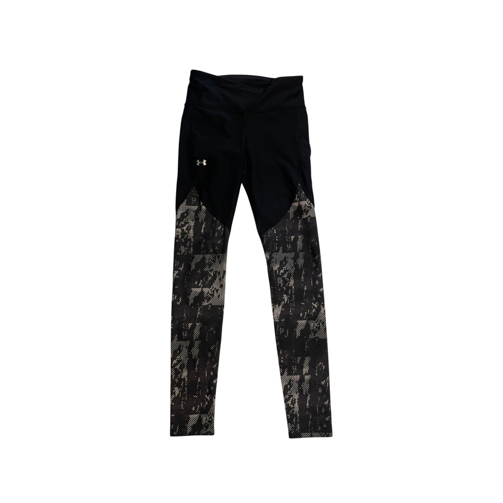 Under Armour HeatGear Womens Small Black Gray Graphic Fitted Athletic Leggings